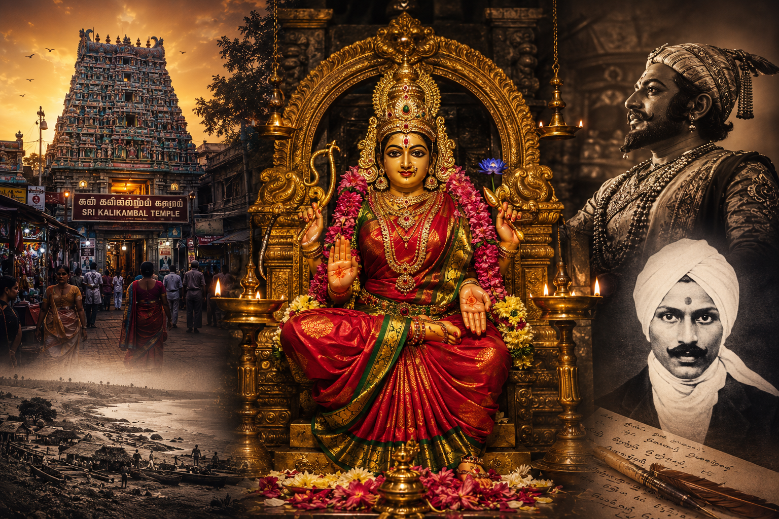 Sri Kalikambal Temple Chennai deity in peaceful Lalitha Tripurasundari form blessing devotees