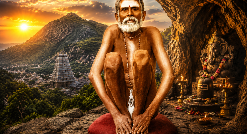 Suttukol Mayandi Swamigal meditating inside a cave at Kagapusundar Hill near Thiruparankundram, Madurai.