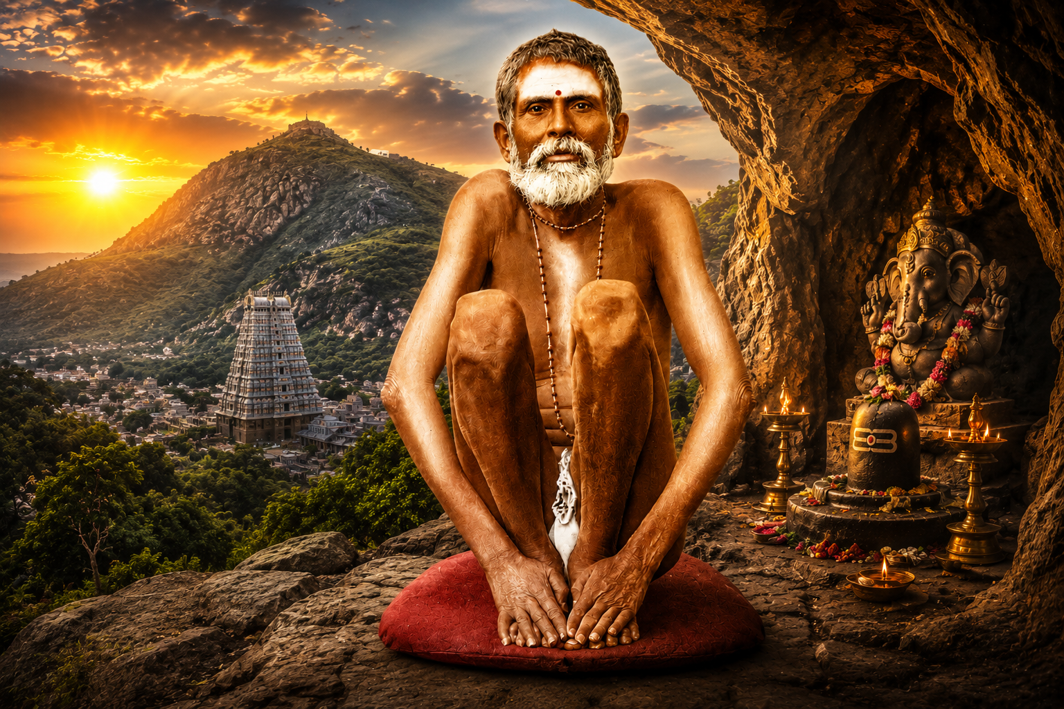 Suttukol Mayandi Swamigal meditating inside a cave at Kagapusundar Hill near Thiruparankundram, Madurai.