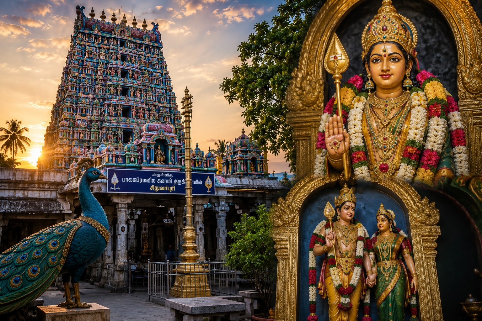 Siruvapuri Balasubramanya Swamy Temple near Chennai, an ancient Murugan temple renowned for marriage blessings, Tiruppugazh hymns, and six-week worship.