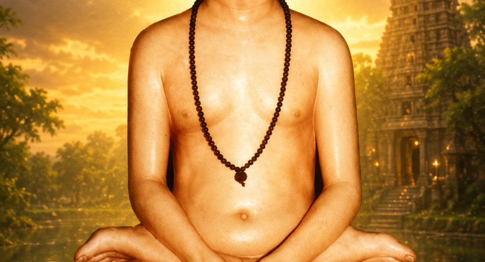Judge Swamigal in deep meditation at his Jeeva Samadhi in Pudukkottai, Tamil Nadu.