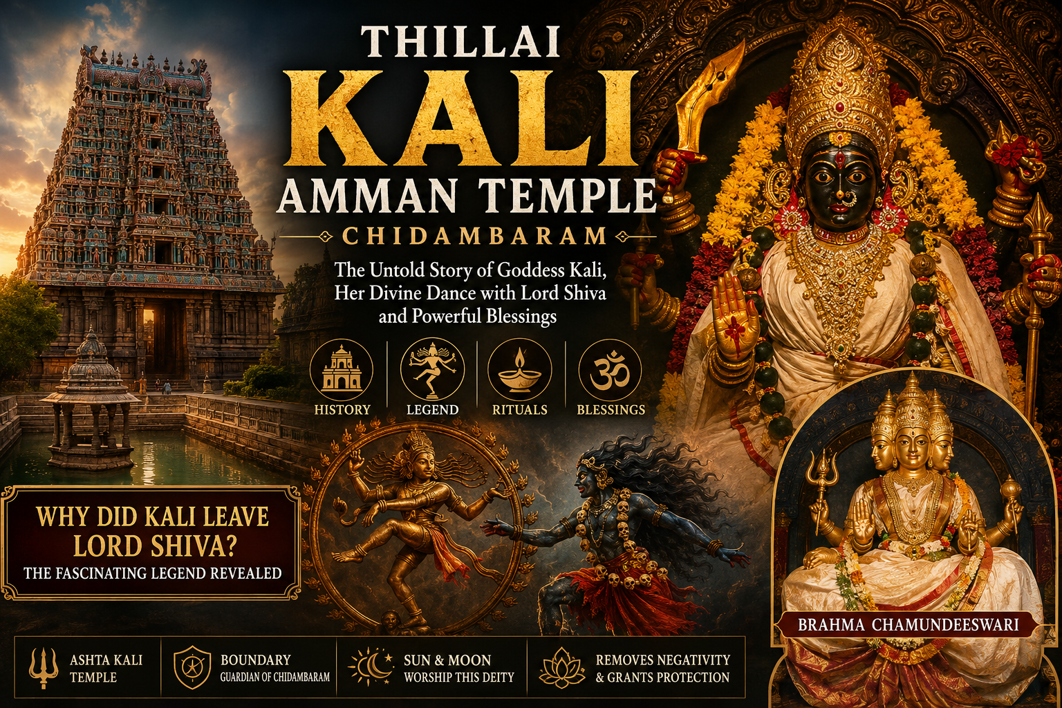 The powerful idol of Goddess Thillai Kali Amman at the ancient temple in Chidambaram, Tamil Nadu.