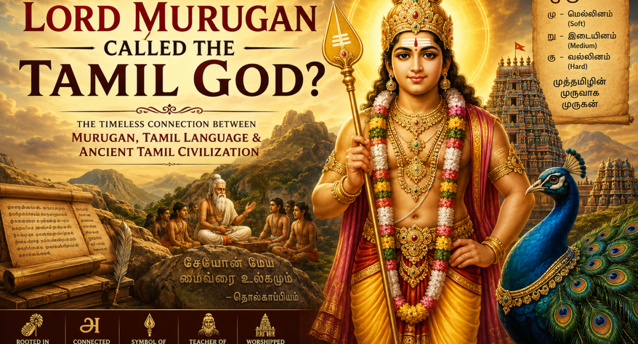 Lord Murugan with Vel and Peacock representing the Tamil God and ancient Tamil spirituality