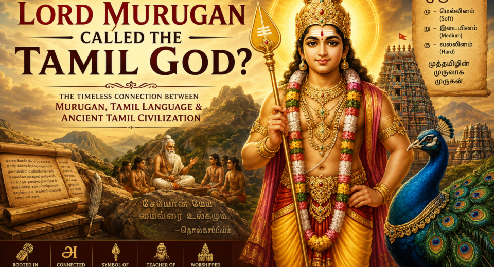 Lord Murugan with Vel and Peacock representing the Tamil God and ancient Tamil spirituality