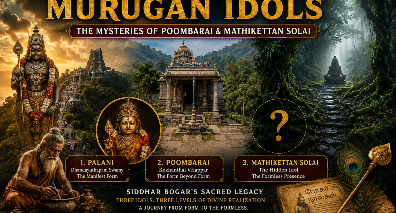 Ancient Kuzhanthai Velappar Murugan Temple at Poombarai associated with Siddhar Bogar and the mystery of the hidden Murugan idols.