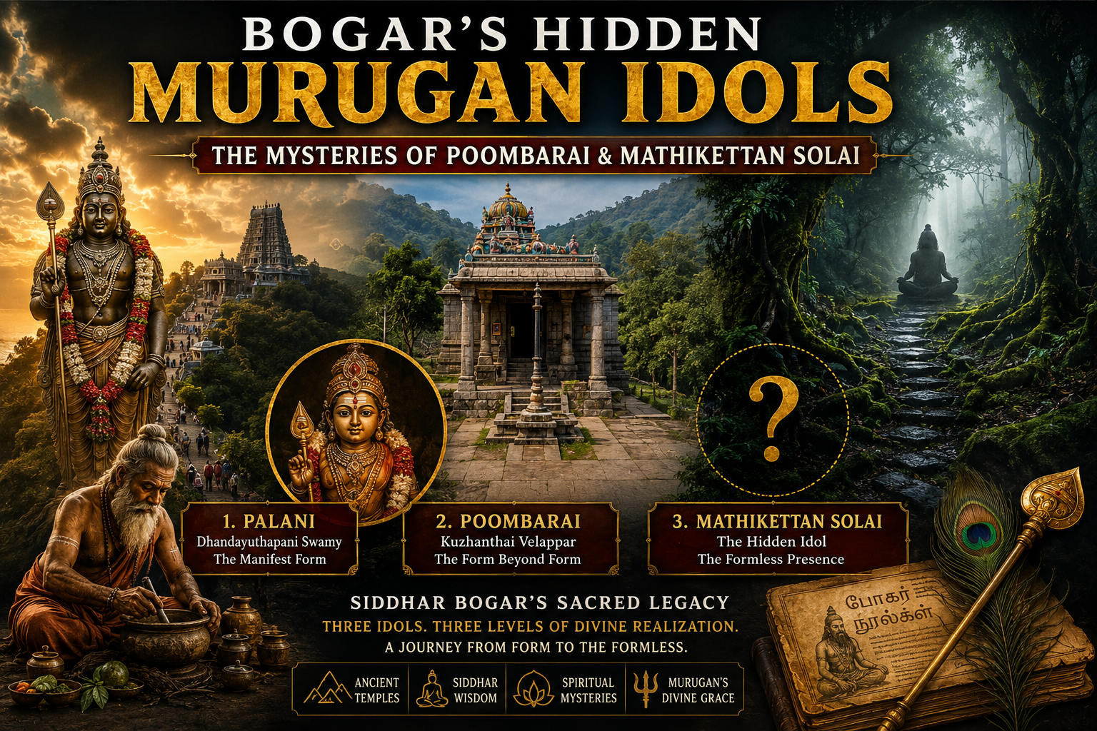 Ancient Kuzhanthai Velappar Murugan Temple at Poombarai associated with Siddhar Bogar and the mystery of the hidden Murugan idols.
