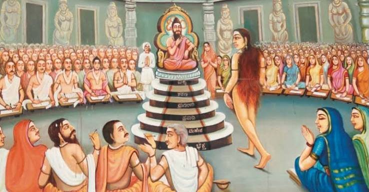 Akka Mahadevi walking toward Srisailam in deep devotion to Lord Shiva, symbolizing complete renunciation and spiritual freedom.