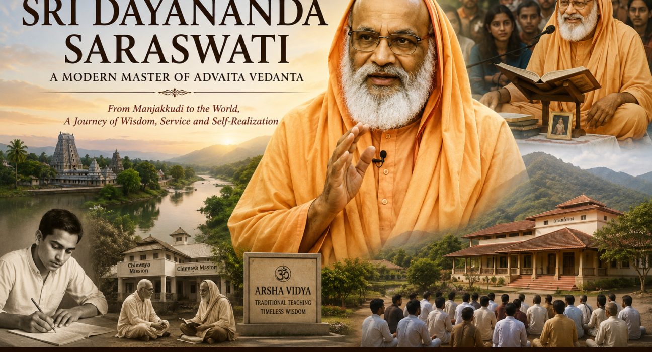 Sri Dayananda Saraswati delivering a Vedanta discourse to students at Arsha Vidya Gurukulam