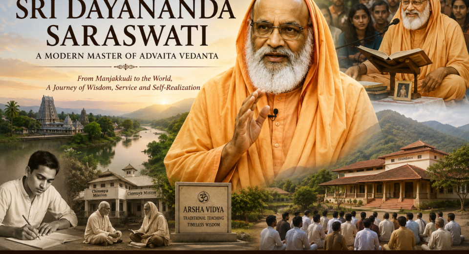 Sri Dayananda Saraswati delivering a Vedanta discourse to students at Arsha Vidya Gurukulam