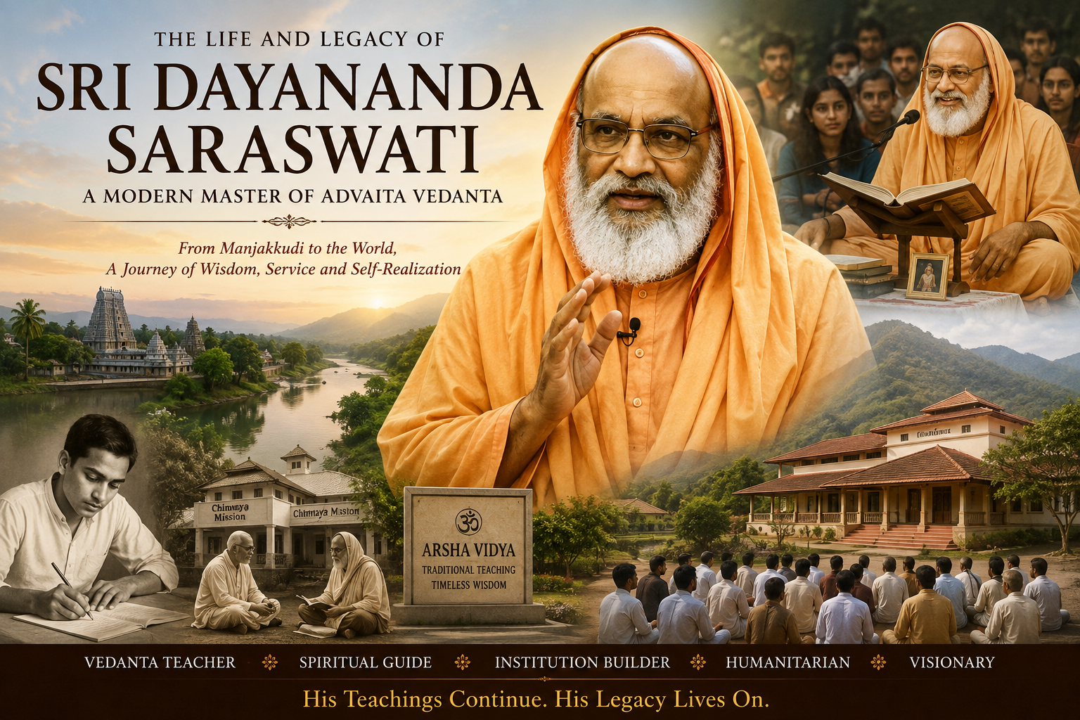 Sri Dayananda Saraswati delivering a Vedanta discourse to students at Arsha Vidya Gurukulam